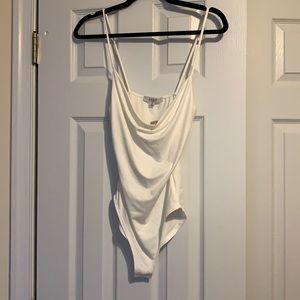White cowl slouch neck body suit